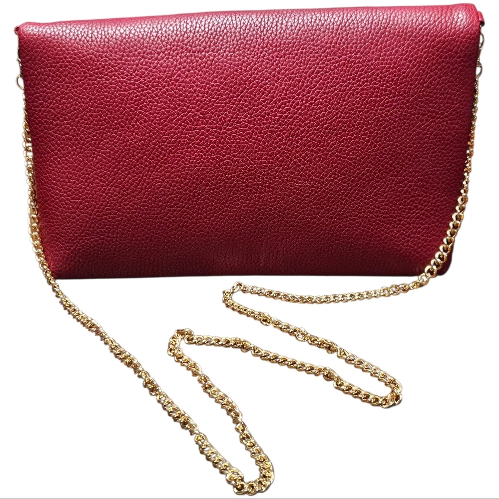 Urban Expressions Red Vegan Leather Handbag with Gold Ring Handles & Chain Strap